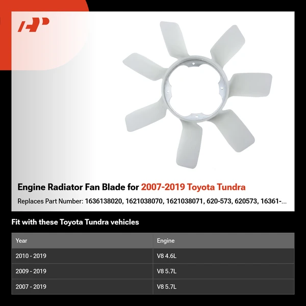 Engine Radiator Fan Blade for 2007-2019 Toyota Tundra