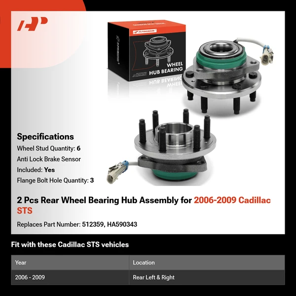 2 Pcs Rear Wheel Bearing Hub Assembly for 2006-2009 Cadillac STS