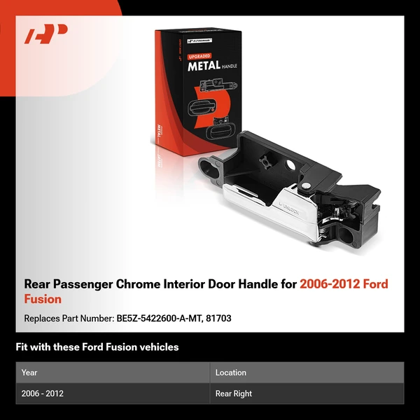 Rear Passenger Chrome Interior Door Handle for 2006-2012 Ford Fusion