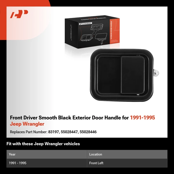 Front Driver Smooth Black Exterior Door Handle for 1991-1995 Jeep Wrangler