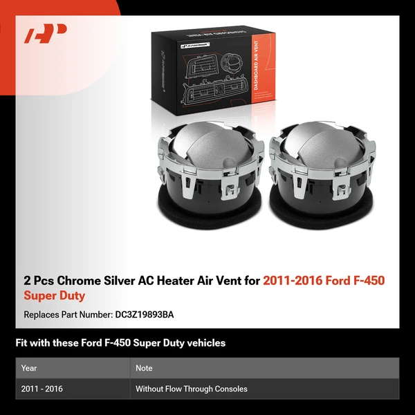 2 Pcs Chrome Silver AC Heater Air Vent for 2011-2016 Ford F-450 Super Duty