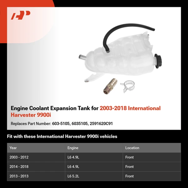 Engine Coolant Expansion Tank for 2003-2018 International Harvester 9900i
