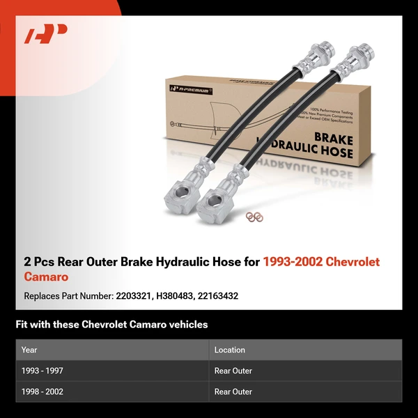 2 Pcs Rear Outer Brake Hydraulic Hose for 1993-2002 Chevrolet Camaro