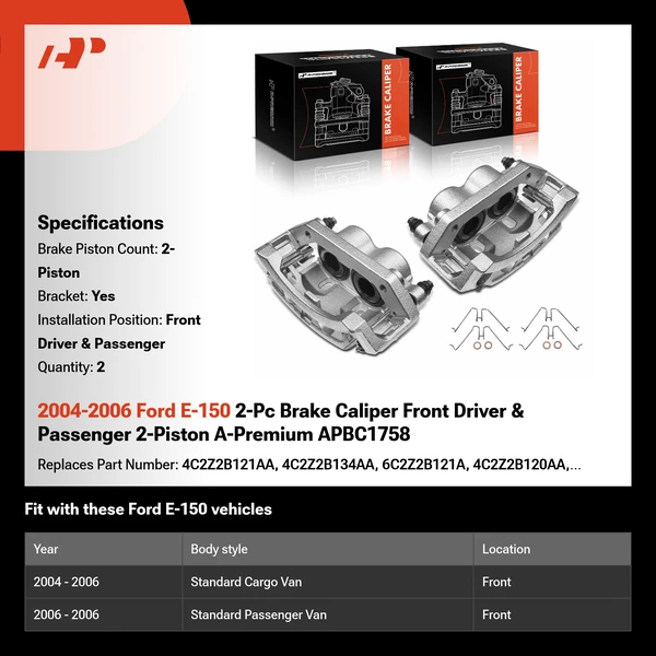 2004-2006 Ford E-150 2-Pc Brake Caliper Front Driver & Passenger 2-Piston A-Premium APBC1758