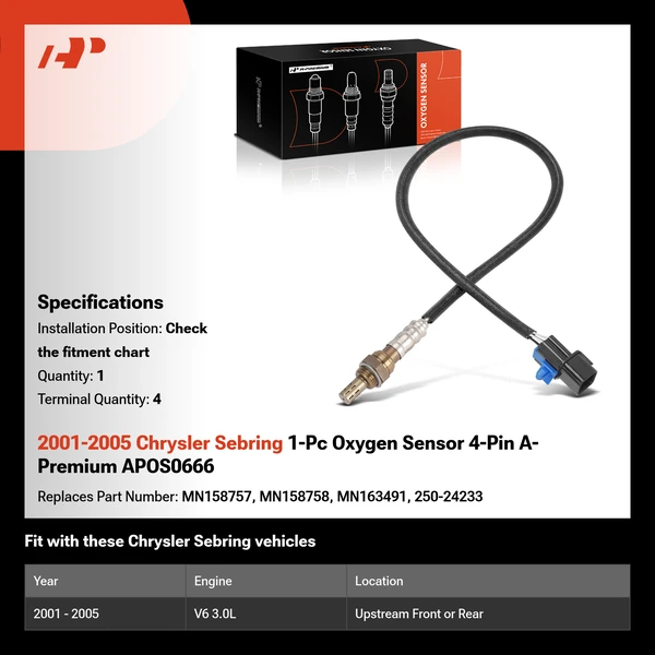 2001-2005 Chrysler Sebring 1-Pc Oxygen Sensor 4-Pin A-Premium APOS0666