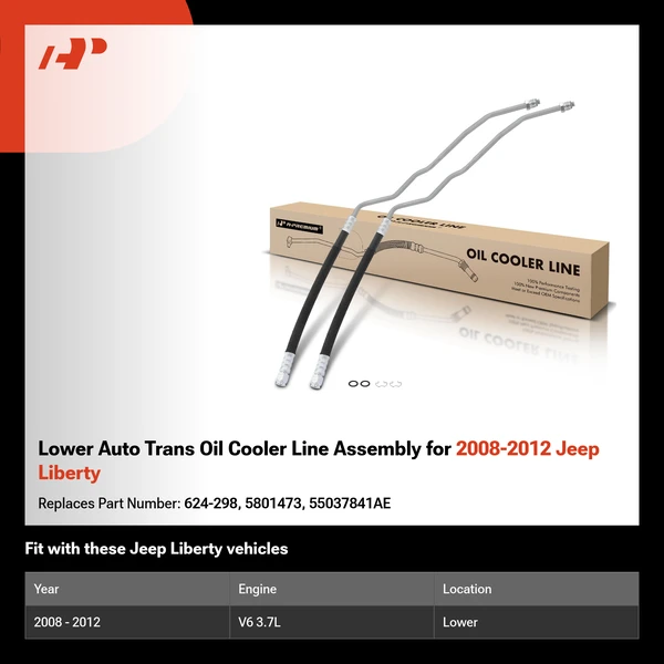 Lower Auto Trans Oil Cooler Line Assembly for 2008-2012 Jeep Liberty