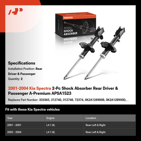 2001-2004 Kia Spectra 2-Pc Shock Absorber Rear Driver & Passenger A-Premium APSA1523