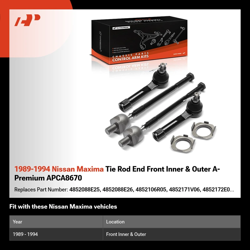 1989-1994 Nissan Maxima Tie Rod End Front Inner & Outer A-Premium APCA8670