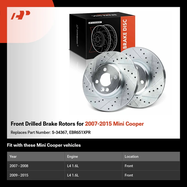 Front Drilled Brake Rotors for 2007-2015 Mini Cooper