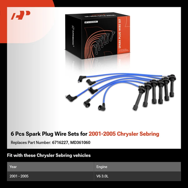 6 Pcs Spark Plug Wire Sets for 2001-2005 Chrysler Sebring