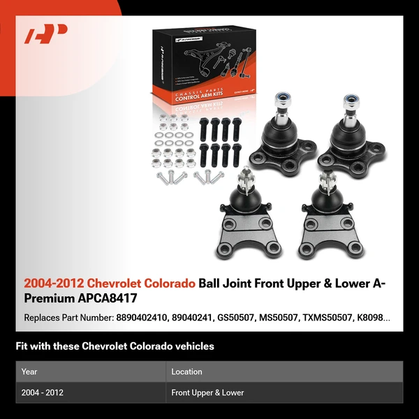 2004-2012 Chevrolet Colorado Ball Joint Front Upper & Lower A-Premium APCA8417