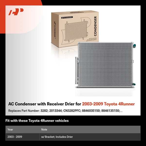 AC Condenser with Receiver Drier for 2003-2009 Toyota 4Runner