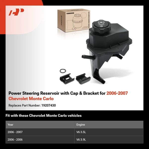 Power Steering Reservoir with Cap & Bracket for 2006-2007 Chevrolet Monte Carlo