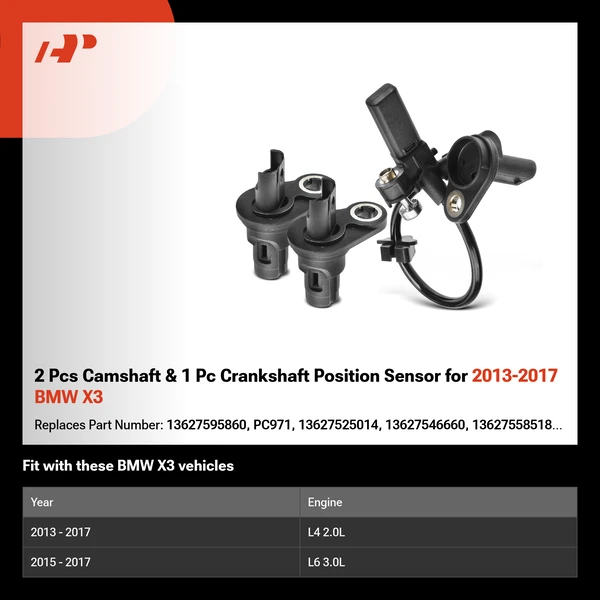 2 Pcs Camshaft & 1 Pc Crankshaft Position Sensor for 2013-2017 BMW X3
