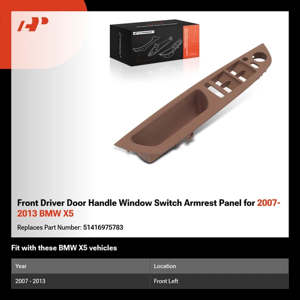 Front Driver Door Handle Window Switch Armrest Panel for 2007-2013 BMW X5