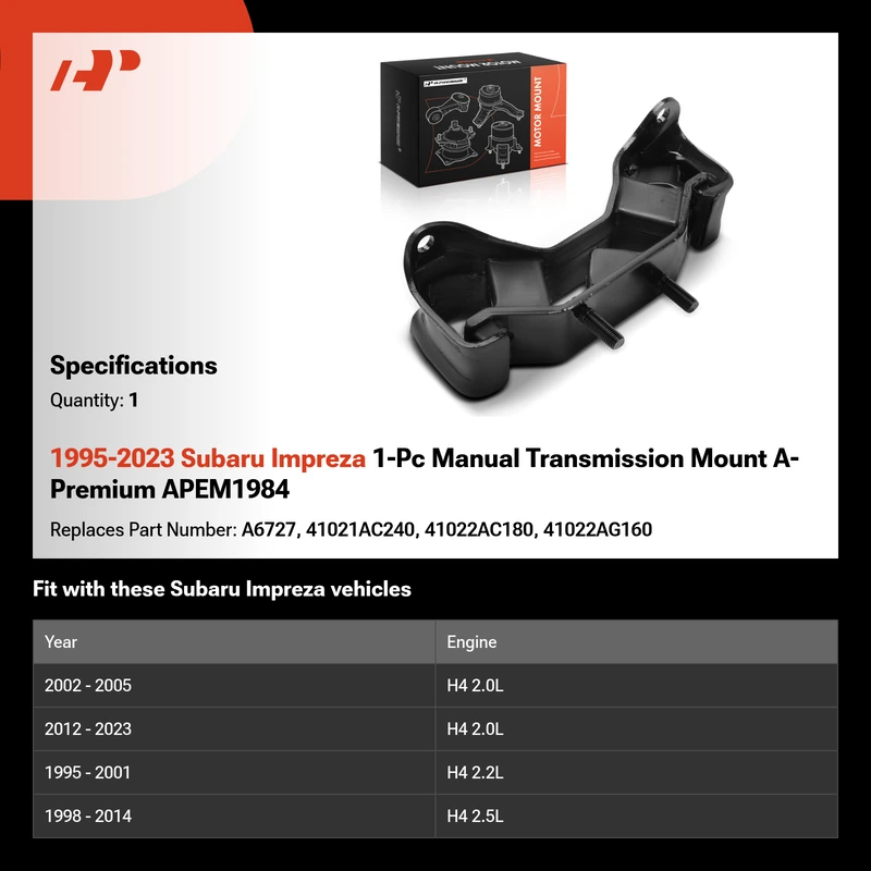 1995-2023 Subaru Impreza 1-Pc Manual Transmission Mount A-Premium APEM1984