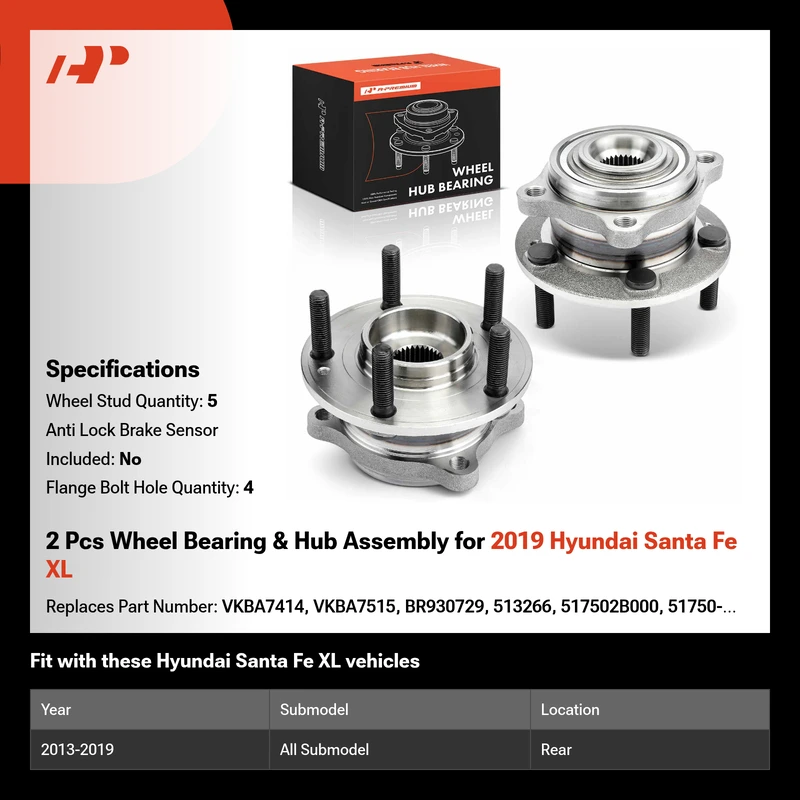 2 Pcs Wheel Bearing & Hub Assembly for 2019 Hyundai Santa Fe XL