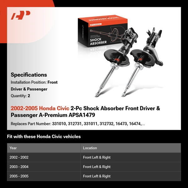 2002-2005 Honda Civic 2-Pc Shock Absorber Front Driver & Passenger A-Premium APSA1479