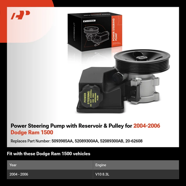 Power Steering Pump with Reservoir & Pulley for 2004-2006 Dodge Ram 1500
