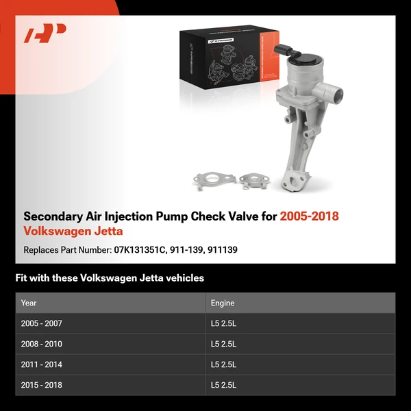 Secondary Air Injection Pump Check Valve for 2005-2018 Volkswagen Jetta