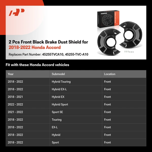 2 Pcs Front Black Brake Dust Shield for 2018-2022 Honda Accord