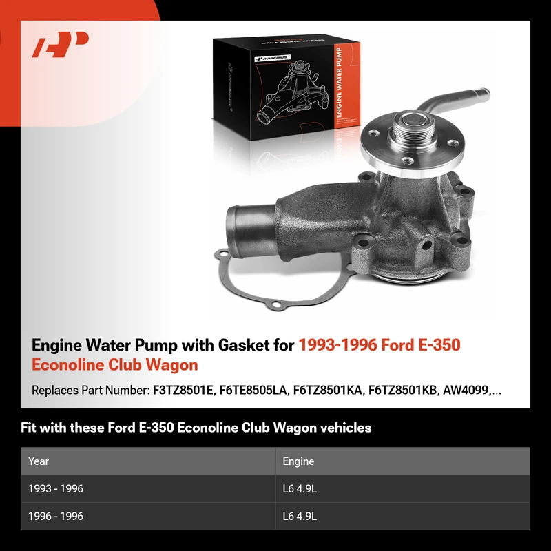 Engine Water Pump with Gasket for 1993-1996 Ford E-350 Econoline Club Wagon