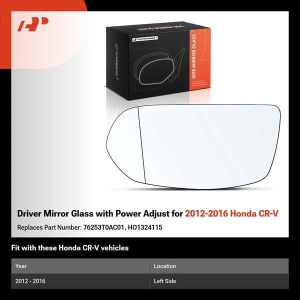 Driver Mirror Glass with Power Adjust for 2012-2016 Honda CR-V