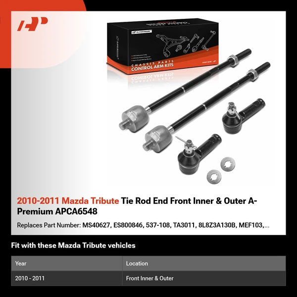 2010-2011 Mazda Tribute Tie Rod End Front Inner & Outer A-Premium APCA6548