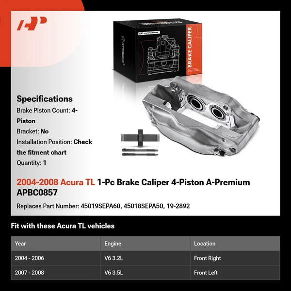 2004-2008 Acura TL 1-Pc Brake Caliper 4-Piston A-Premium APBC0857