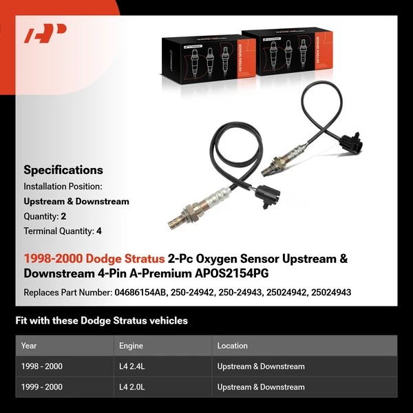1998-2000 Dodge Stratus 2-Pc Oxygen Sensor Upstream & Downstream 4-Pin A-Premium APOS2154PG