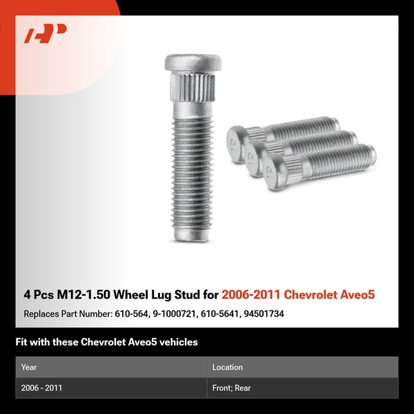 4 Pcs M12-1.50 Wheel Lug Stud for 2006-2011 Chevrolet Aveo5
