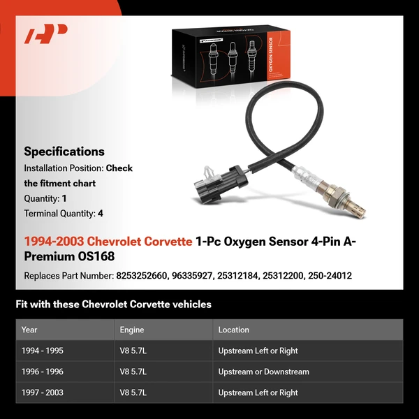 1994-2003 Chevrolet Corvette 1-Pc Oxygen Sensor 4-Pin A-Premium OS168