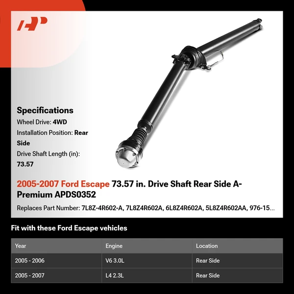 2005-2007 Ford Escape 73.57 in. Drive Shaft Rear Side A-Premium APDS0352