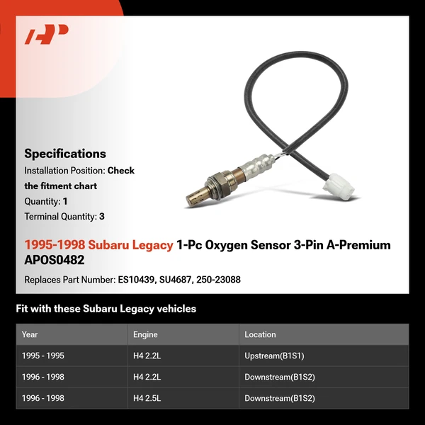 1995-1998 Subaru Legacy 1-Pc Oxygen Sensor 3-Pin A-Premium APOS0482