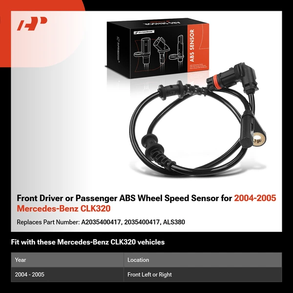 Front Driver or Passenger ABS Wheel Speed Sensor for 2004-2005 Mercedes-Benz CLK320