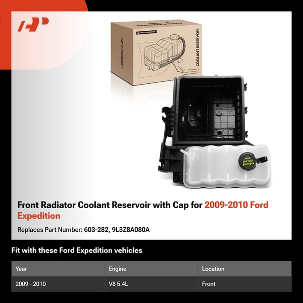 Front Radiator Coolant Reservoir with Cap for 2009-2010 Ford Expedition