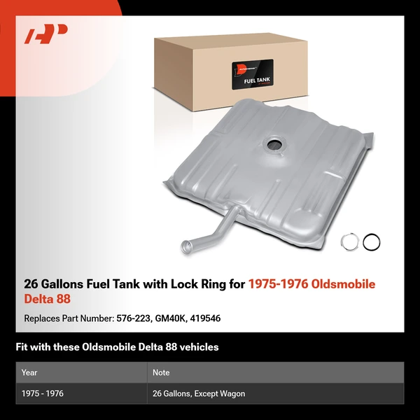 26 Gallons Fuel Tank with Lock Ring for 1975-1976 Oldsmobile Delta 88