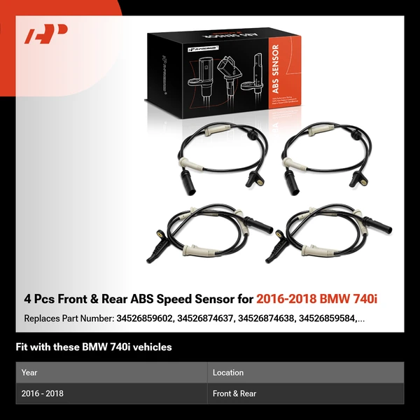 4 Pcs Front & Rear ABS Speed Sensor for 2016-2018 BMW 740i