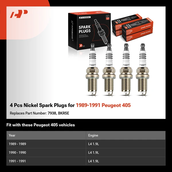 4 Pcs Nickel Spark Plugs for 1989-1991 Peugeot 405