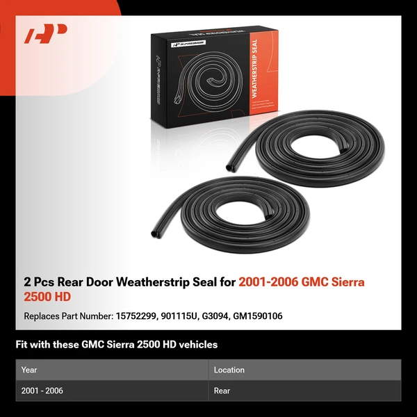 2 Pcs Rear Door Weatherstrip Seal for 2001-2006 GMC Sierra 2500 HD