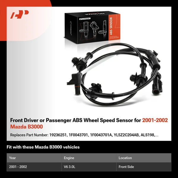 Front Driver or Passenger ABS Wheel Speed Sensor for 2001-2002 Mazda B3000