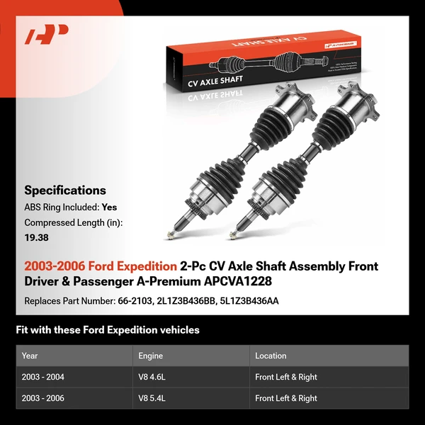 2003-2006 Ford Expedition 2-Pc CV Axle Shaft Assembly Front Driver & Passenger A-Premium APCVA1228
