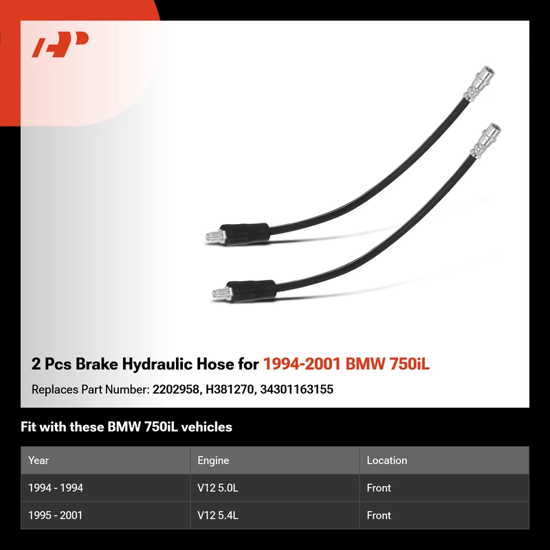 2 Pcs Brake Hydraulic Hose for 1994-2001 BMW 750iL