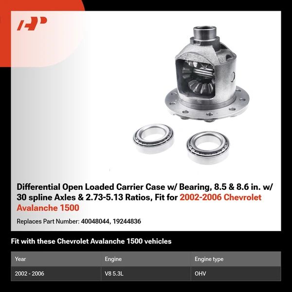Differential Open Loaded Carrier Case w/ Bearing, 8.5 & 8.6 in. w/ 30 spline Axles & 2.73-5.13 Ratios, Fit for 2002-2006 Chevrolet Avalanche 1500
