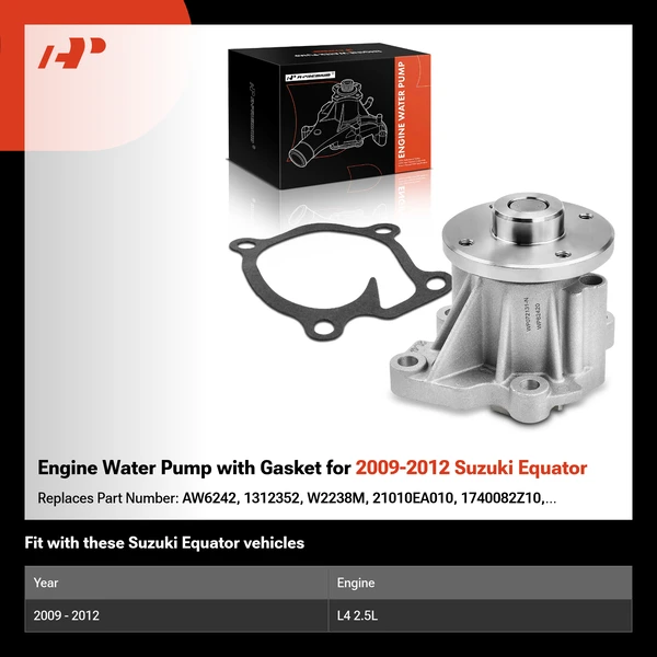 Engine Water Pump with Gasket for 2009-2012 Suzuki Equator