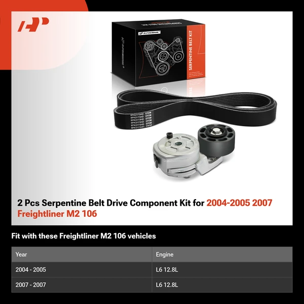 2 Pcs Serpentine Belt Drive Component Kit for 2004-2005 2007 Freightliner M2 106