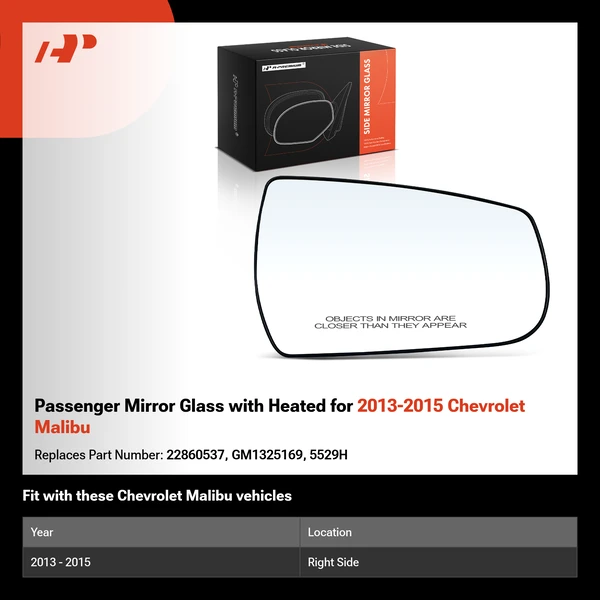 Passenger Mirror Glass with Heated for 2013-2015 Chevrolet Malibu