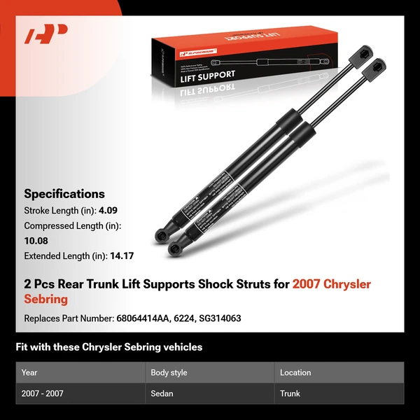 2 Pcs Rear Trunk Lift Supports Shock Struts for 2007 Chrysler Sebring