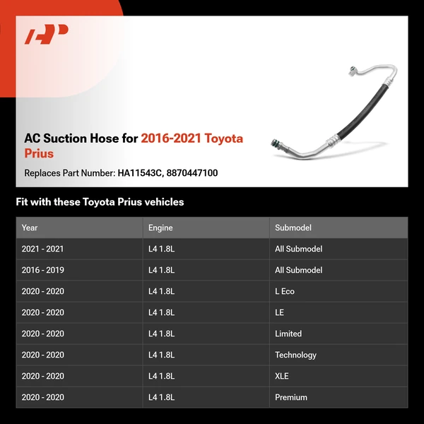 AC Suction Hose for 2016-2021 Toyota Prius