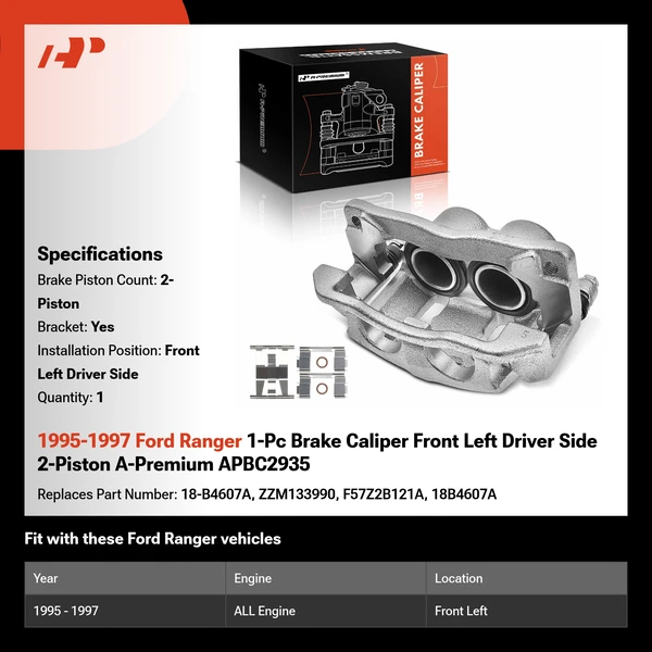 1995-1997 Ford Ranger 1-Pc Brake Caliper Front Left Driver Side 2-Piston A-Premium APBC2935